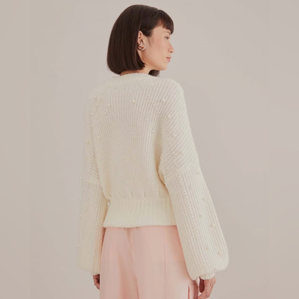 Farm Rio Pearl Embroidered Bubble Sweater Off White Knit NWT Medium - Picture 5 of 16